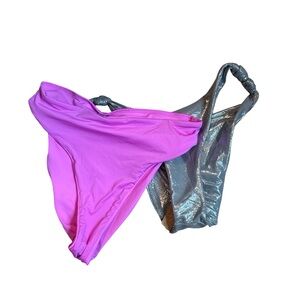 Skims BNWT Two Bikini Bottoms - Hot Pink & Shimmery Silver